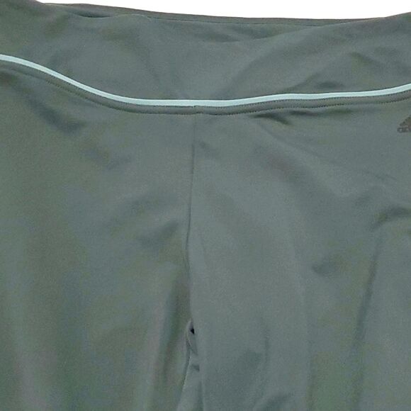 Adidas Climalite Green Drawstring Calf Crop Stretchy Pants Athleisure - Picture 2 of 7